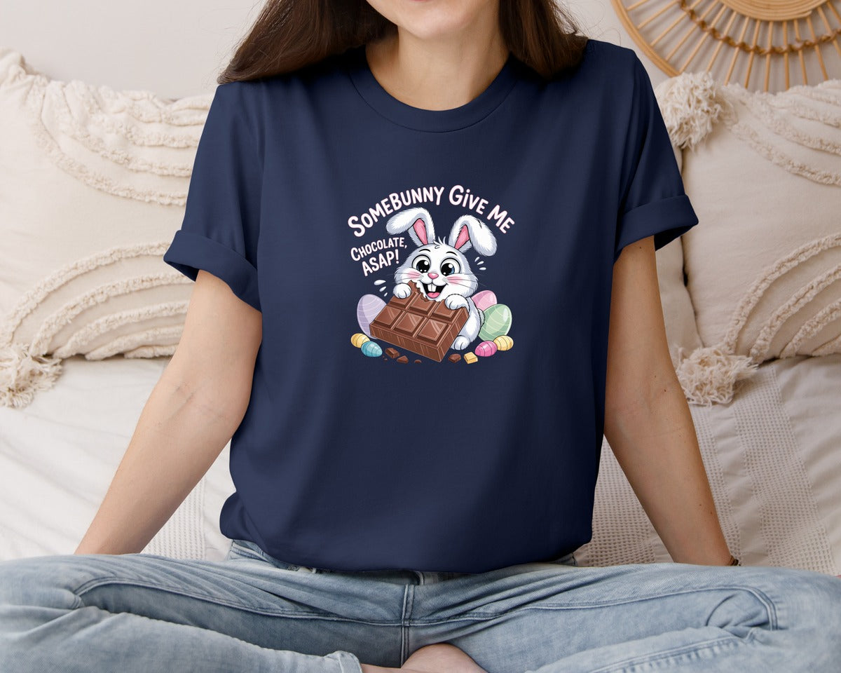 brand:Bella Canvas|color:Navy|Funny Easter Chocolate Design Graphic T-Shirt