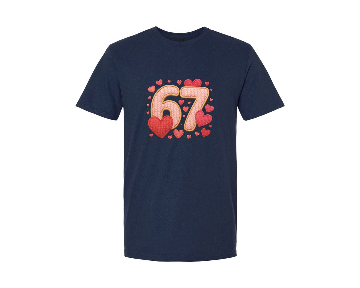 brand:Generic|color:Navy|Six Seven Valentine Faux Yarn 6 7 Graphic T-Shirt