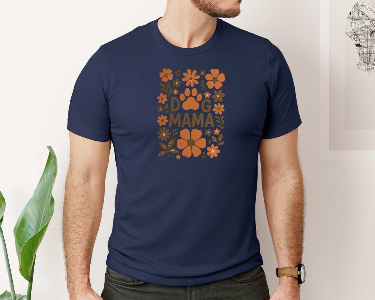 brand:Bella Canvas|color:Navy|Boho Dog Mama Floral Dog Mama Graphic T-Shirt