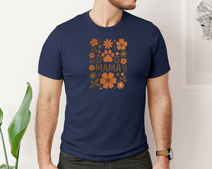 brand:Bella Canvas|color:Navy|Boho Dog Mama Floral Dog Mama Graphic T-Shirt