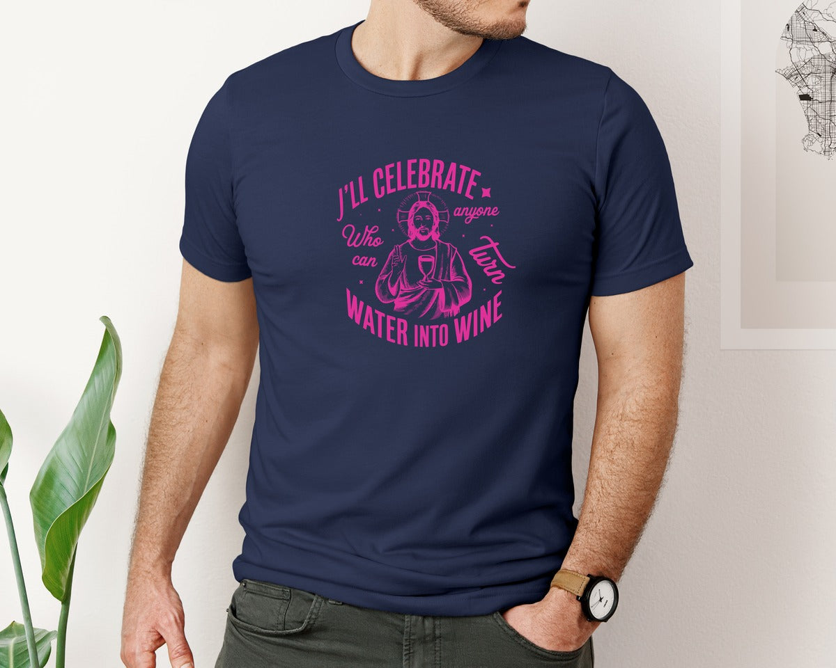 brand:Bella Canvas|color:Navy|Jesus Water Into Wine Design Graphic T-Shirt