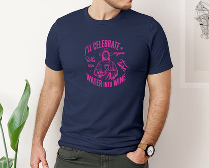 brand:Bella Canvas|color:Navy|Jesus Water Into Wine Design Graphic T-Shirt