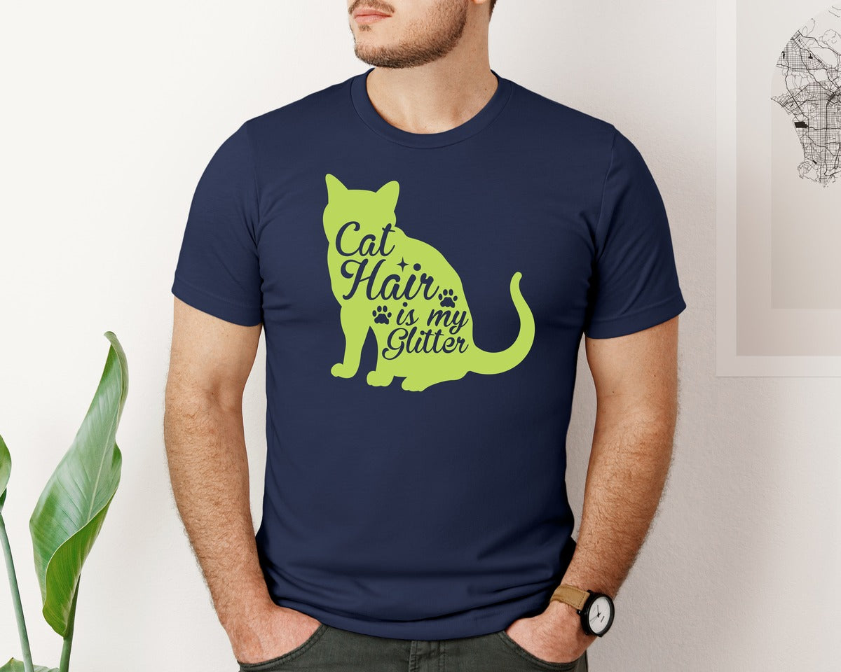 brand:Bella Canvas|color:Navy|Cat Hair Is My Glitter Tshirt Design 5 Graphic T-Shirt