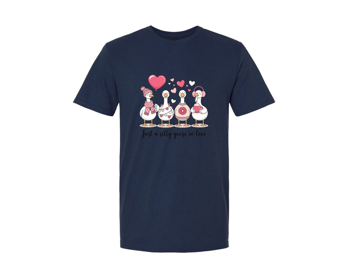 brand:Generic|color:Navy|Just A Silly Goose In Love Valentine Graphic T-Shirt