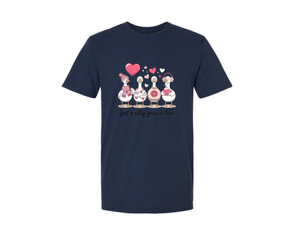 brand:Generic|color:Navy|Just A Silly Goose In Love Valentine Graphic T-Shirt