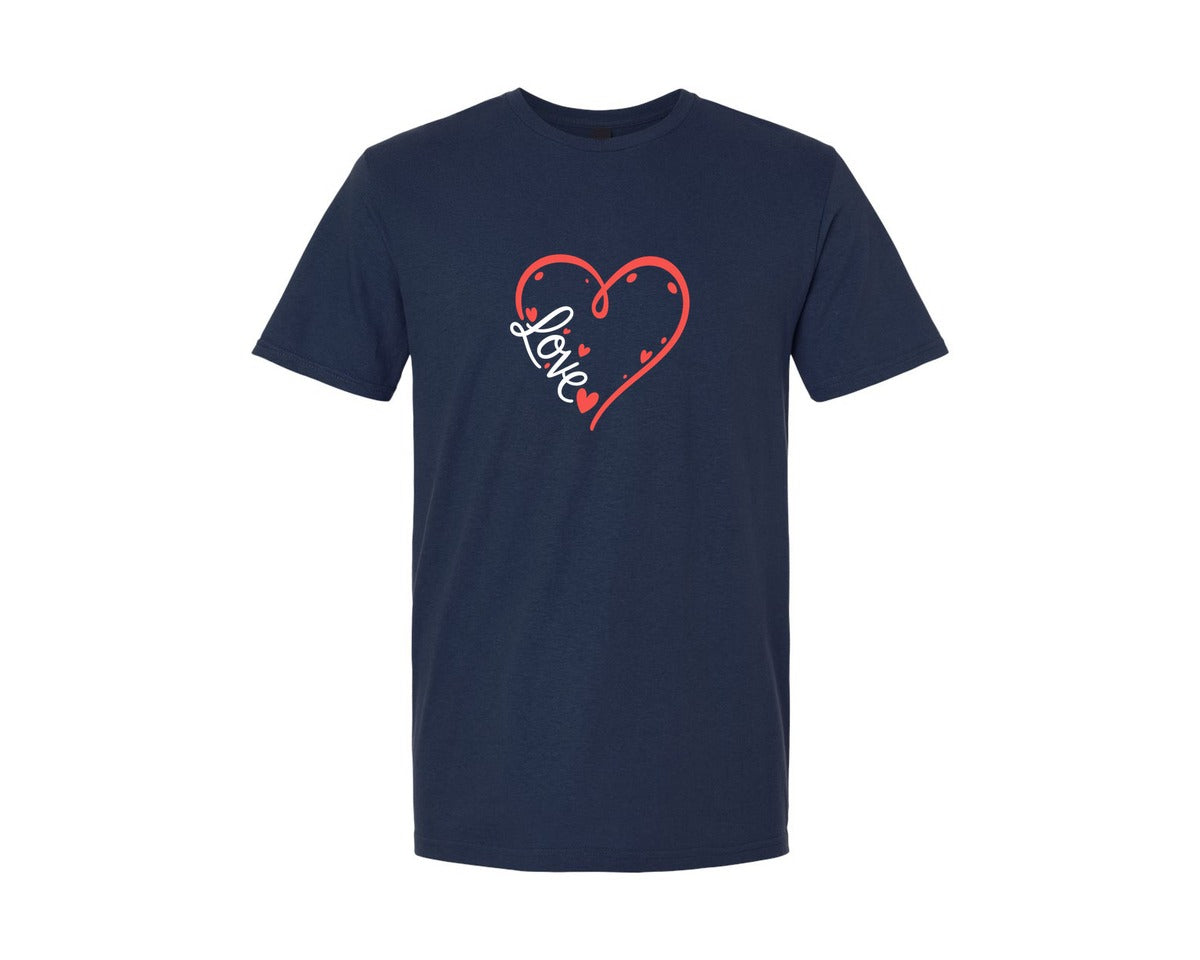 brand:Generic|color:Navy|Romantic Love Heart Outline Graphic T-Shirt
