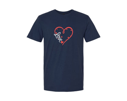 brand:Generic|color:Navy|Romantic Love Heart Outline Graphic T-Shirt