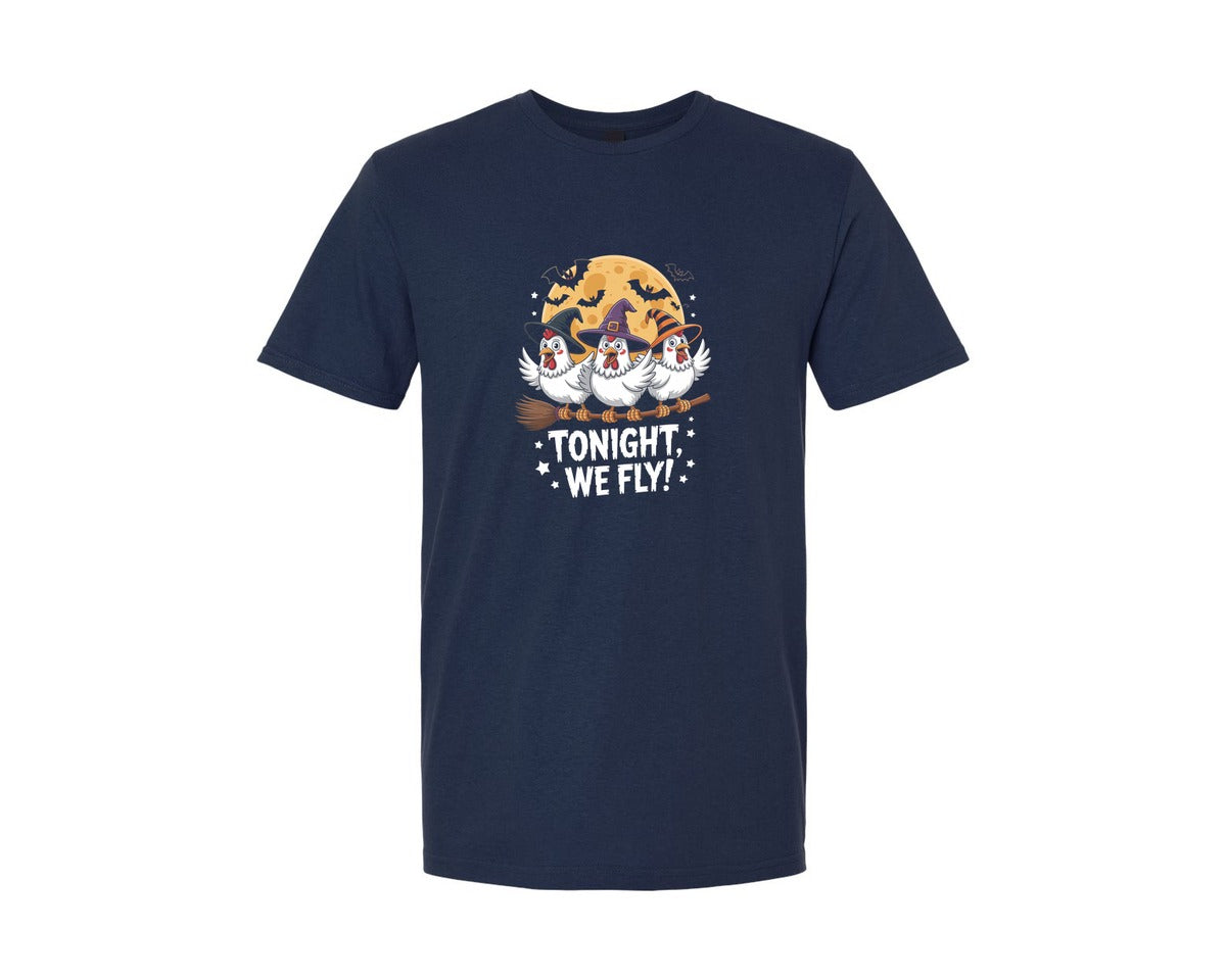 brand:Generic|color:Navy|Tonight We Fly Halloween Chicken Graphic T-Shirt