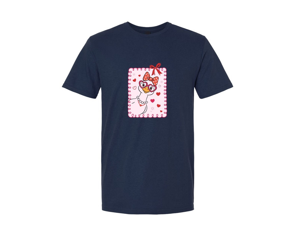 brand:Generic|color:Navy|Peeking Valentines Day Goose 2 Graphic T-Shirt