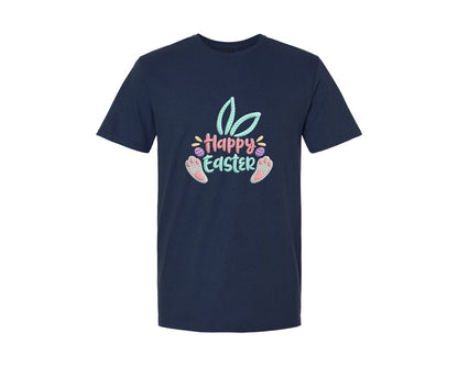 brand:Generic|color:Navy|Happy Easter Faux Crochet Embroidery Pn Graphic T-Shirt
