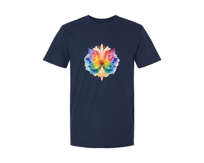 brand:Generic|color:Navy|Retro Zen Lotus Flower Butterfly Rainbow Graphic T-Shirt