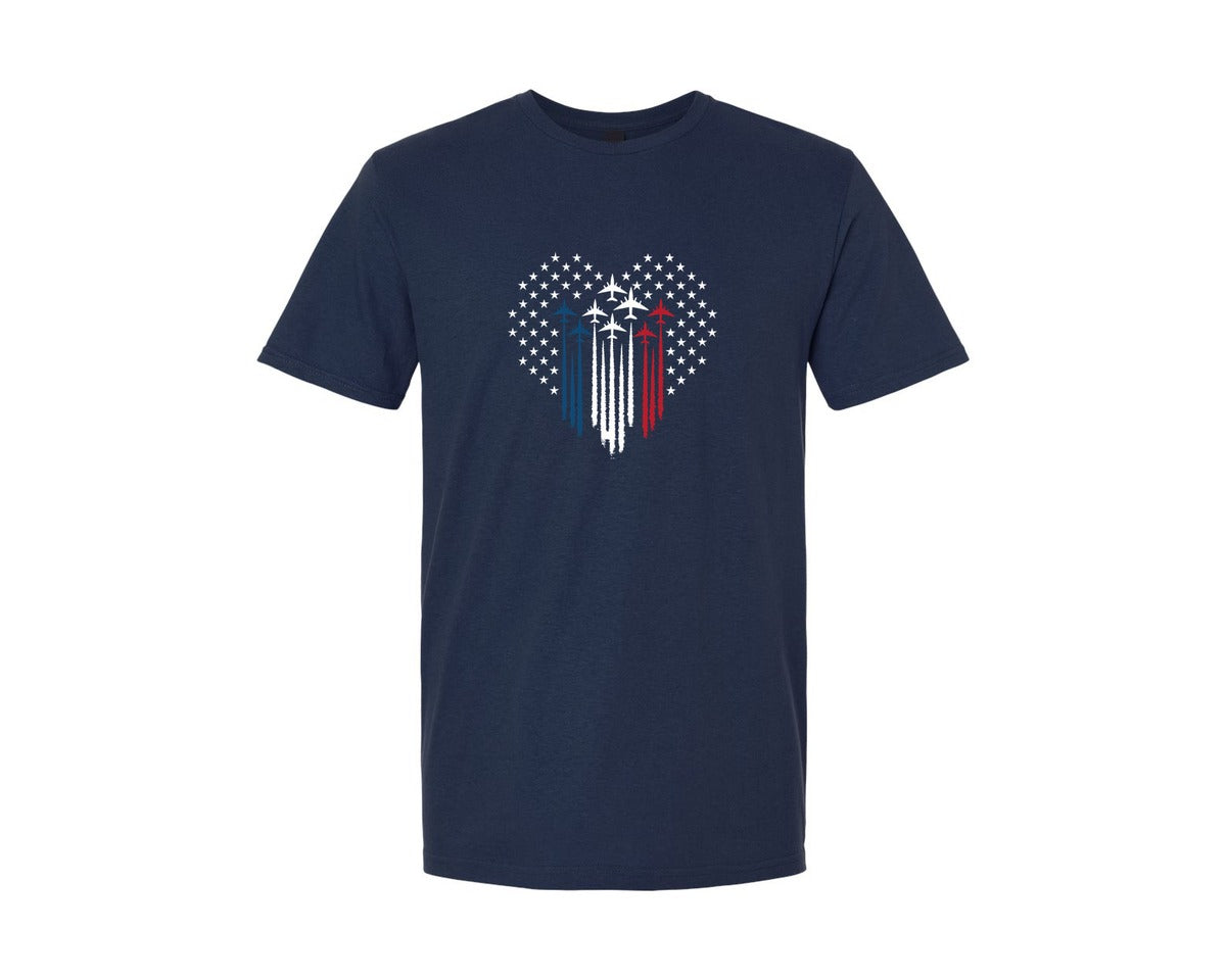 brand:Generic|color:Navy|Fighter Jet Airplane Usa Flag Heart Graphic T-Shirt