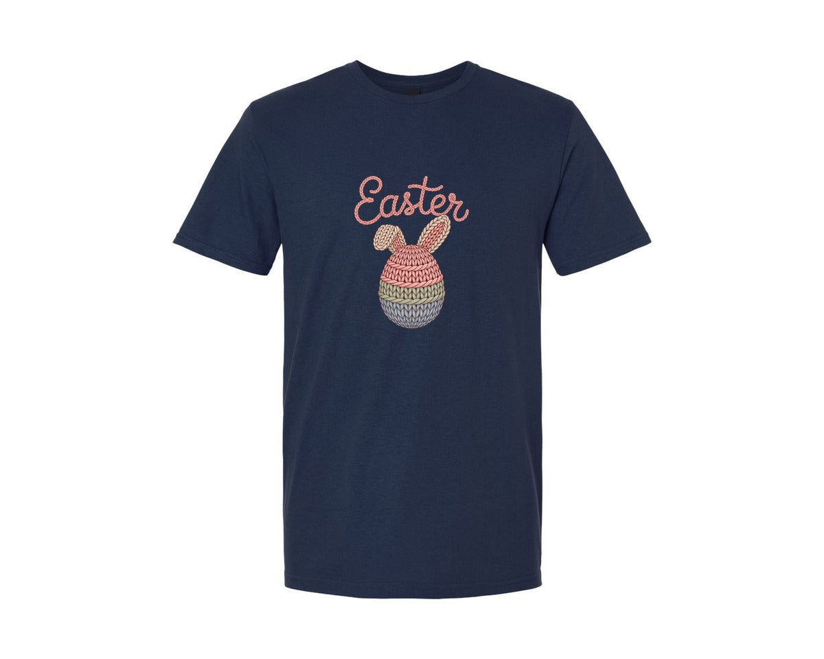 brand:Generic|color:Navy|Easter Bunny Egg Crochet Embroidery Graphic T-Shirt