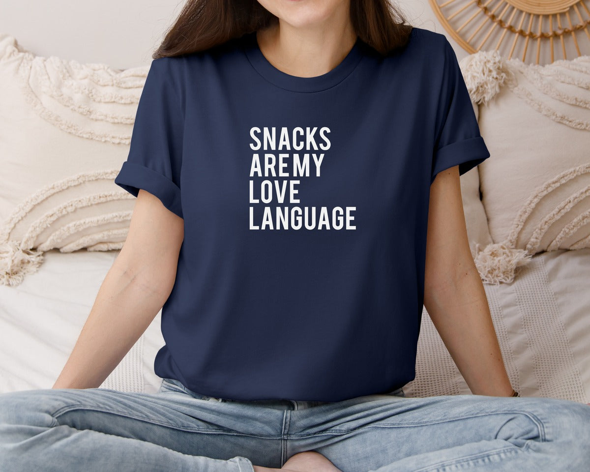 brand:Bella Canvas|color:Navy|Snacks Are My Love Language T Shirt Graphic T-Shirt