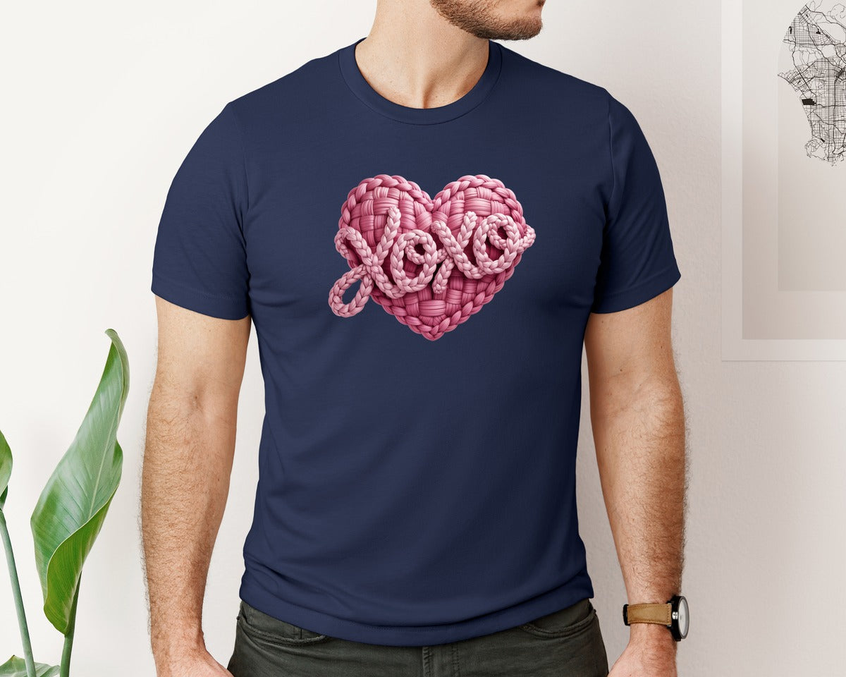brand:Bella Canvas|color:Navy|Faux Yarn Xoxo Heart Xoxo Shirt Graphic T-Shirt
