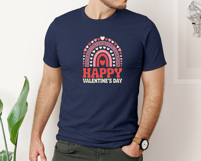 brand:Bella Canvas|color:Navy|Happy Valentines Day Rainbow 2 Graphic T-Shirt