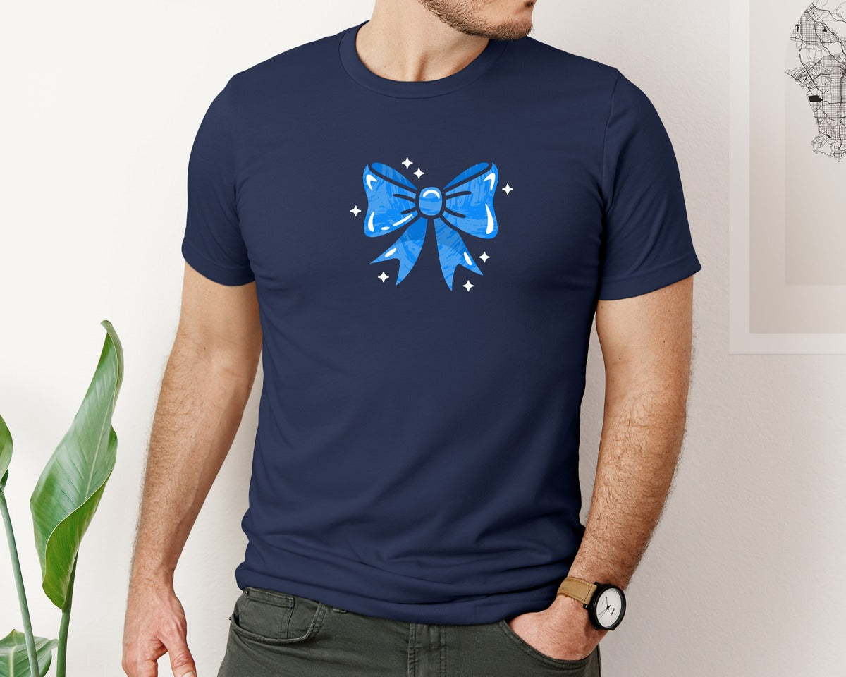 brand:Bella Canvas|color:Navy|Blue Bow Cute Blue Ribbon Graphic T-Shirt