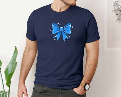 brand:Bella Canvas|color:Navy|Blue Bow Cute Blue Ribbon Graphic T-Shirt