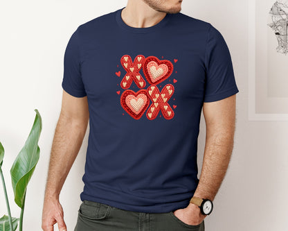 brand:Bella Canvas|color:Navy|Latch Hook Yarn Crochet Xoxo Graphic T-Shirt