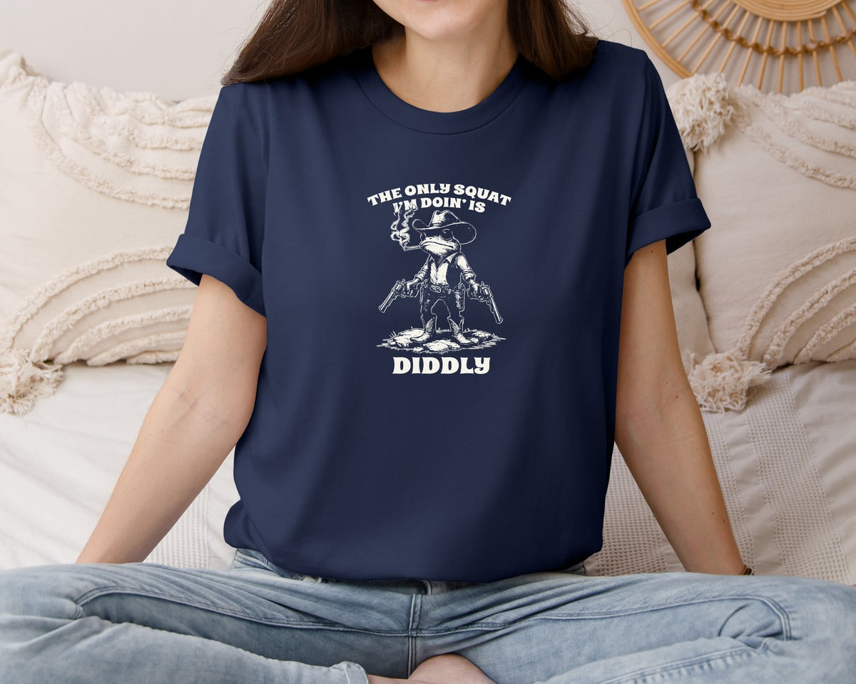 brand:Bella Canvas|color:Navy|Funny Cowboy Frog Meme Shirt Graphic T-Shirt