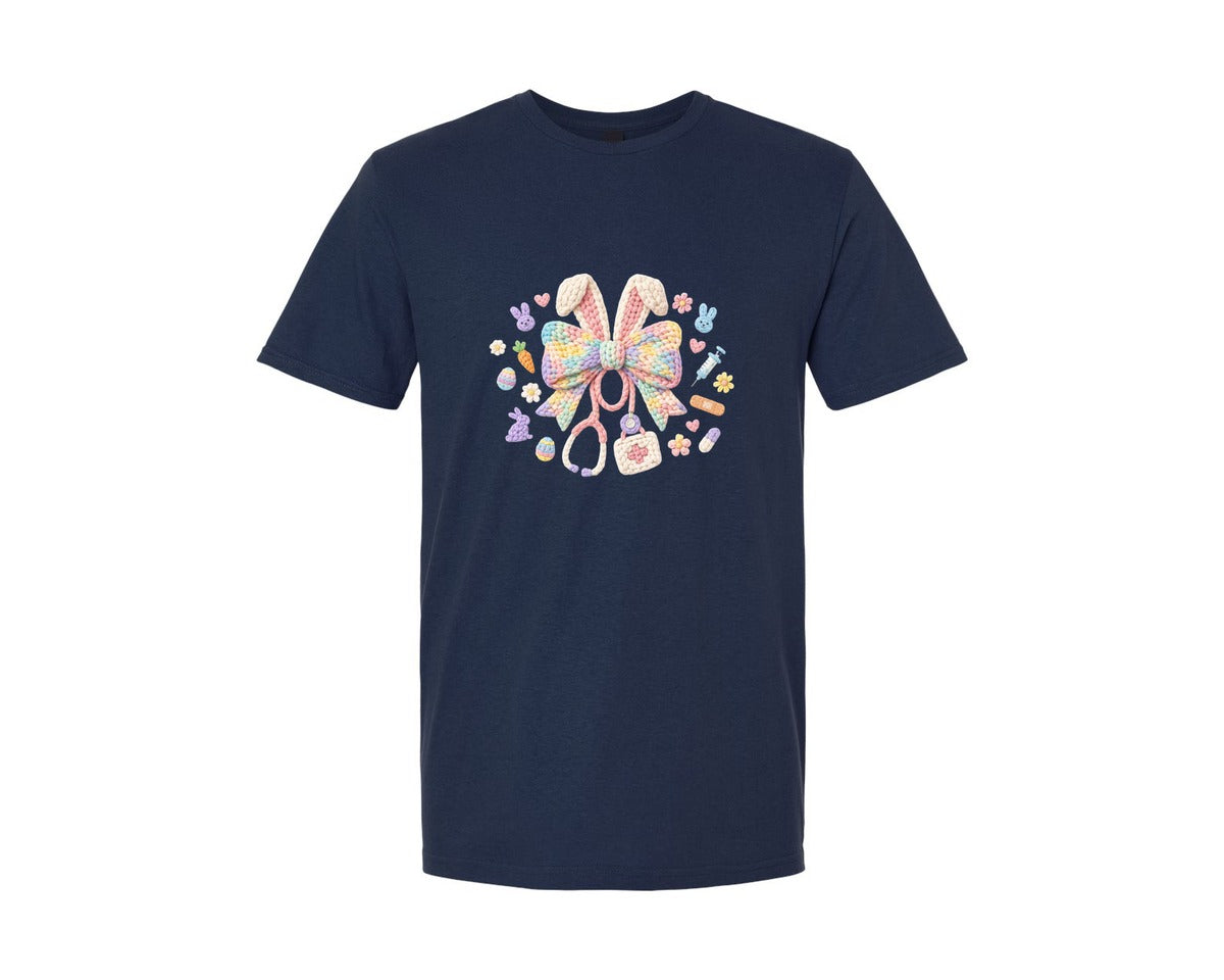 brand:Generic|color:Navy|Crochet Easter Nurse Graphic T-Shirt
