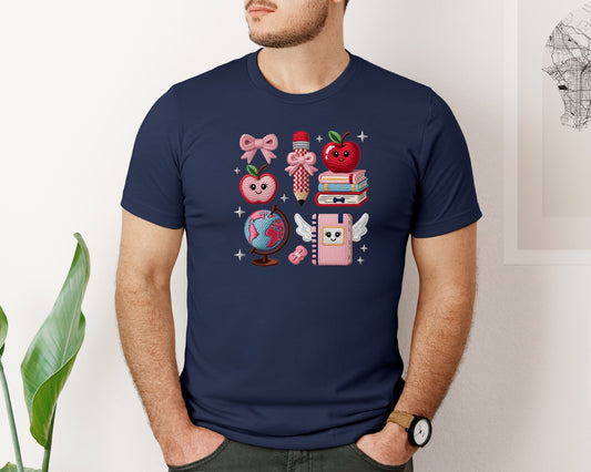 Teacher Valentine Faux Yarn School Graphic T-Shirt