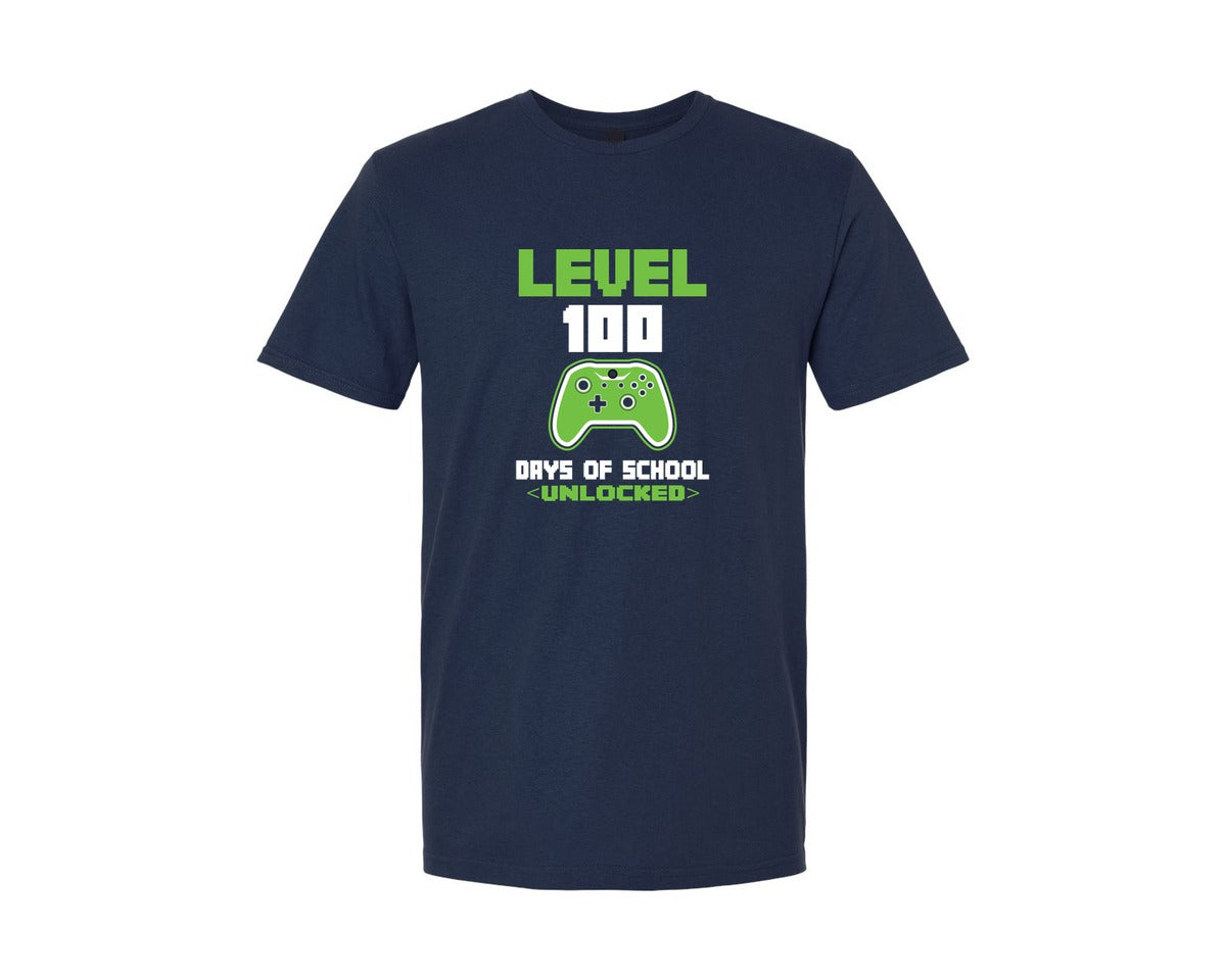 brand:Generic|color:Navy|Level 100 Days Of School Unlocked 44 Graphic T-Shirt