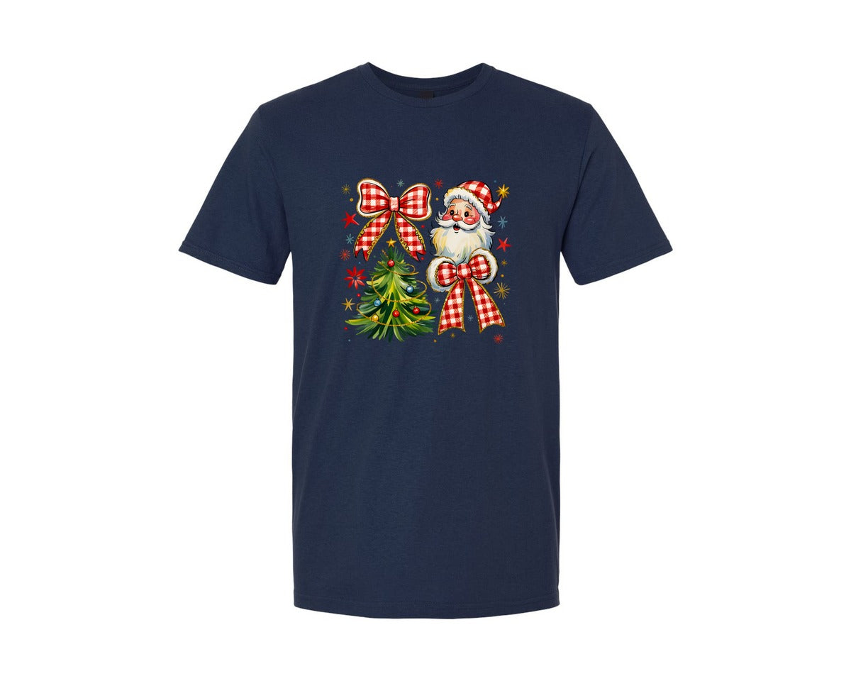 brand:Generic|color:Navy|Santa Coquette Christmas Retro Tree Graphic T-Shirt