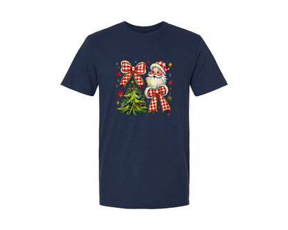 brand:Generic|color:Navy|Santa Coquette Christmas Retro Tree Graphic T-Shirt