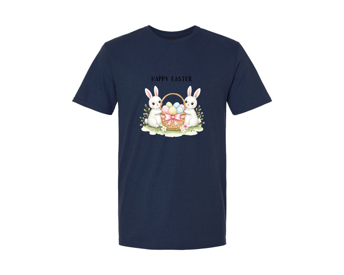 brand:Generic|color:Navy|Happy Easter Bunnies With Basket Cu Graphic T-Shirt