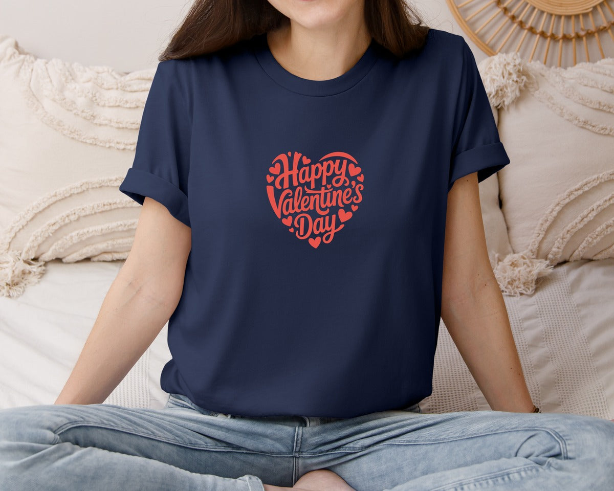 brand:Bella Canvas|color:Navy|Happy Valentines Day Lettering 13 Graphic T-Shirt