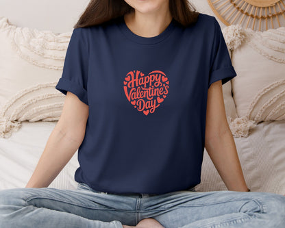brand:Bella Canvas|color:Navy|Happy Valentines Day Lettering 13 Graphic T-Shirt