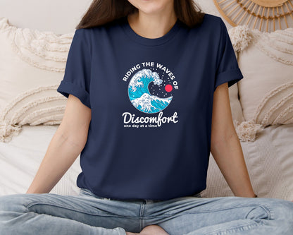 brand:Bella Canvas|color:Navy|Riding The Waves Of Discomfort One Day Graphic T-Shirt
