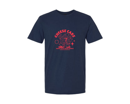 brand:Generic|color:Navy|Retro Cheesecake Character Mascot Design Graphic T-Shirt