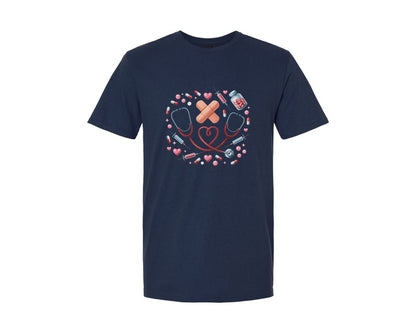 brand:Generic|color:Navy|Cute Nurse Doctor Love Medical Elements Graphic T-Shirt
