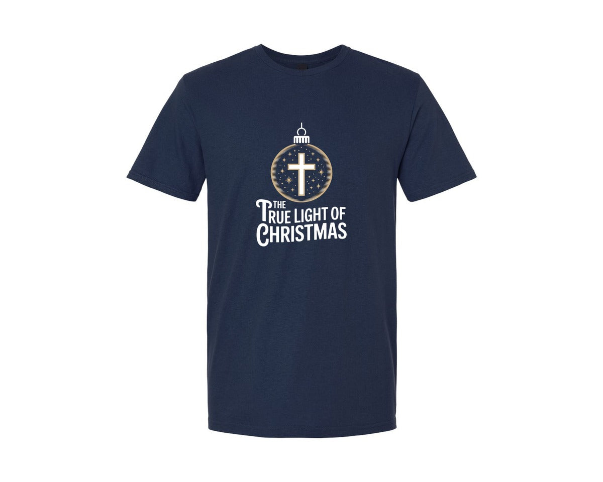 brand:Generic|color:Navy|The True Light Of Christmas Cross Shirt Graphic T-Shirt