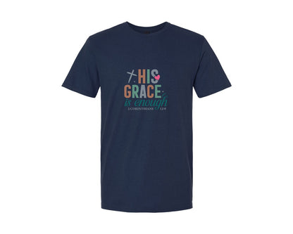 brand:Generic|color:Navy|His Grace Is Enough Gods Love Graphic T-Shirt