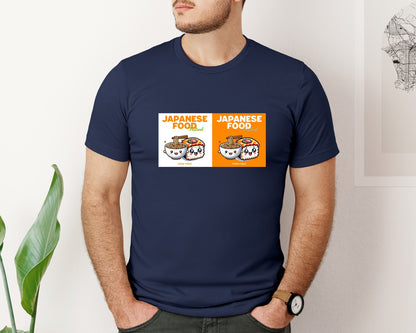 brand:Bella Canvas|color:Navy|Japanese Food Kawaii Sushi Ramen Graphic T-Shirt