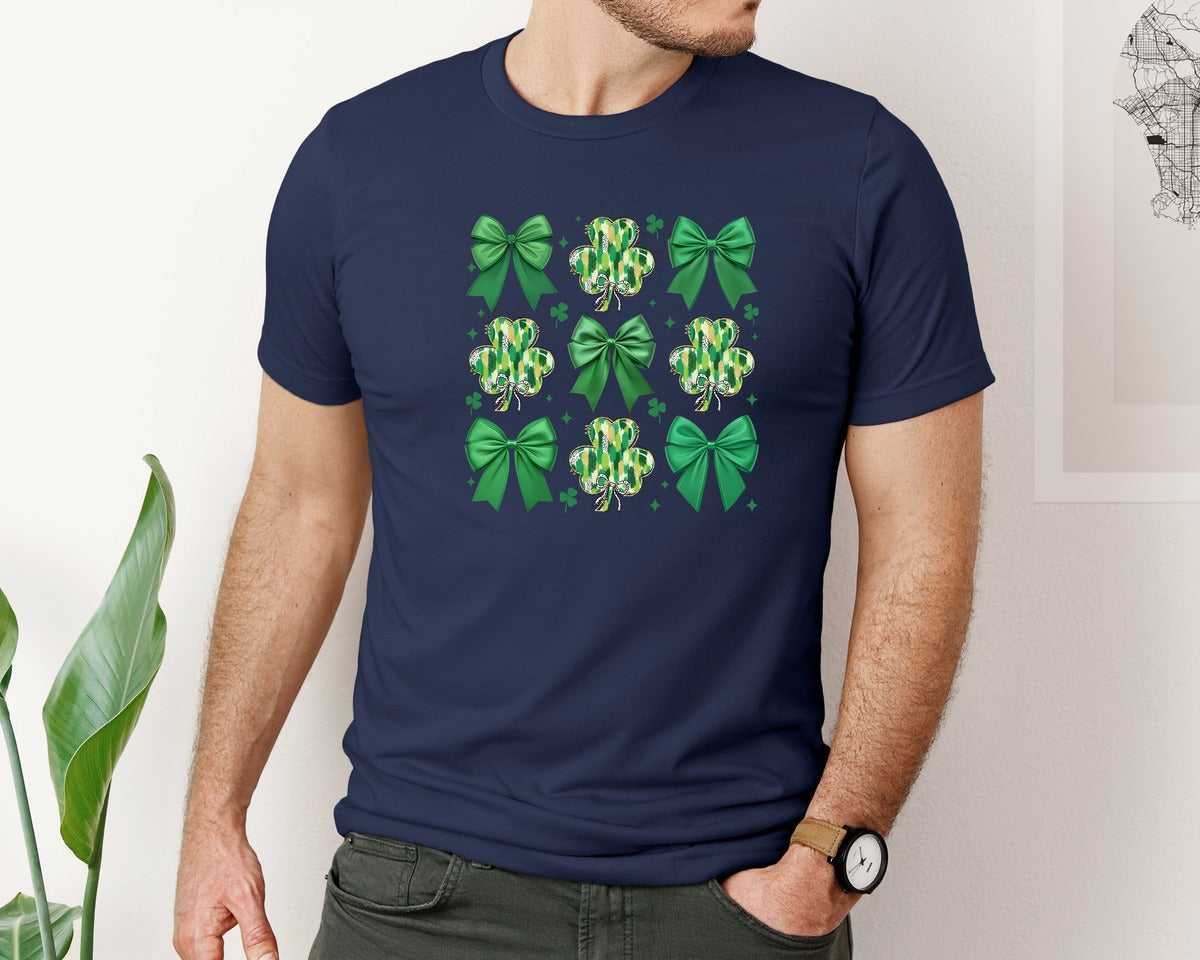 brand:Bella Canvas|color:Navy|St Patricks Day Shamrock Coquette 4 Graphic T-Shirt