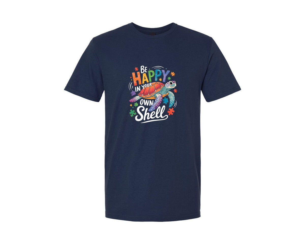 brand:Generic|color:Navy|Be Happy In Your Own Shell Autism Avg Graphic T-Shirt