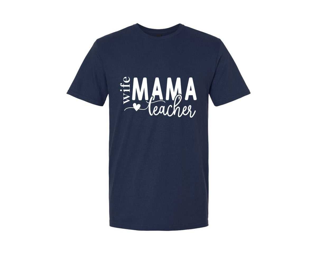 brand:Generic|color:Navy|Wife Mama Teacher Teacher Life Graphic T-Shirt