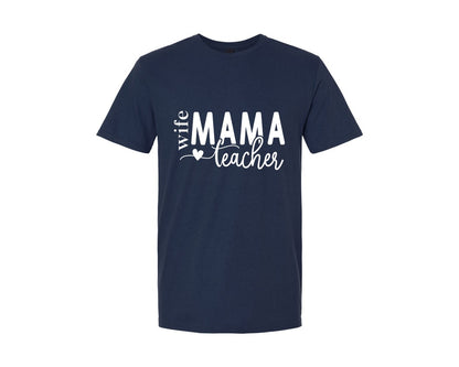 brand:Generic|color:Navy|Wife Mama Teacher Teacher Life Graphic T-Shirt
