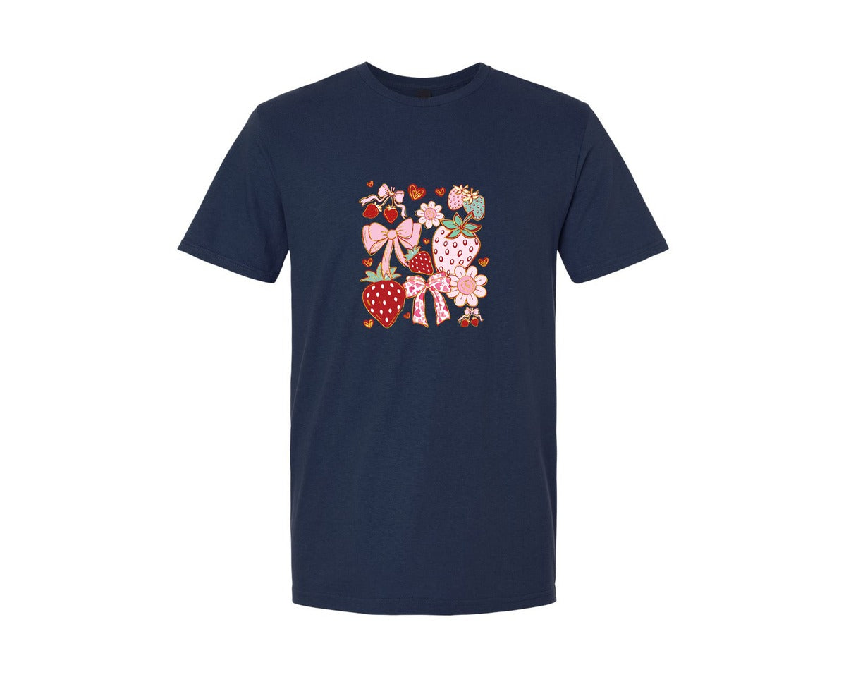 brand:Generic|color:Navy|Boho Strawberry Coquette Strawberry Graphic T-Shirt