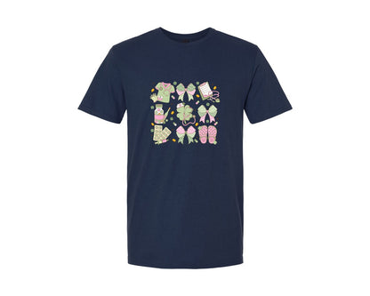 brand:Generic|color:Navy|St Patricks Day Nurse Coquette Graphic T-Shirt