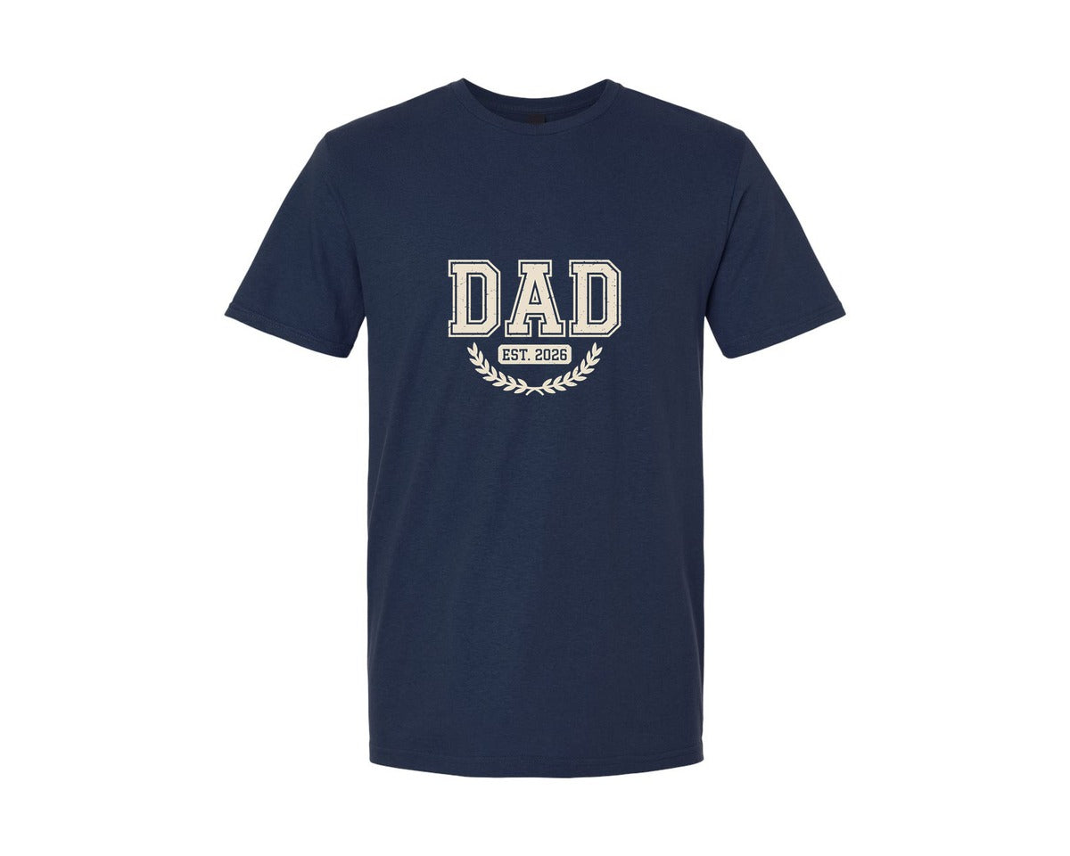 brand:Generic|color:Navy|Dad Established 2026 Laurel Design Graphic T-Shirt