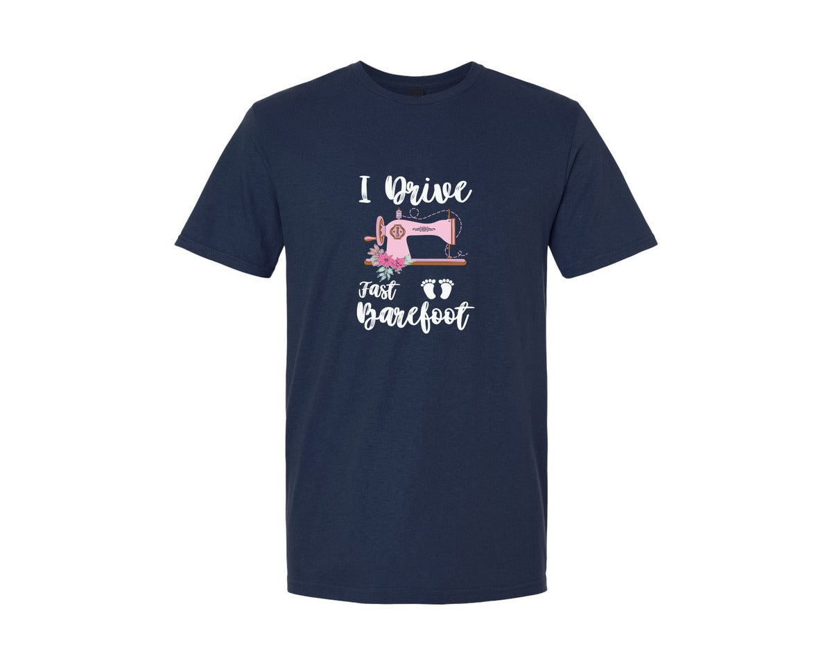 brand:Generic|color:Navy|I Drive Fast Barefoot Quilting Graphic T-Shirt
