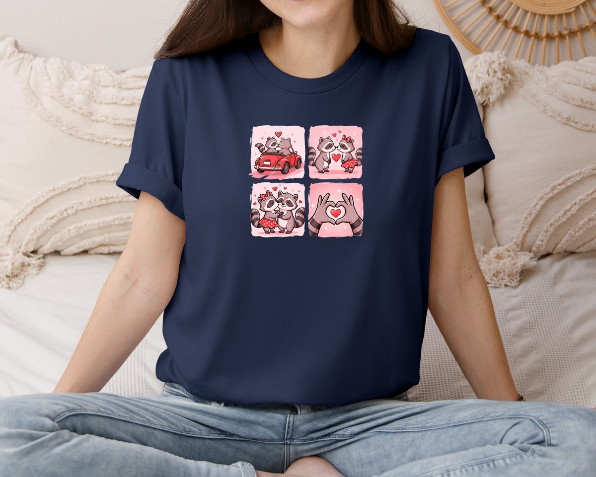 brand:Bella Canvas|color:Navy|Cute Valentine Raccoon Couple Graphic T-Shirt