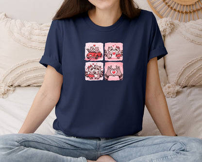 brand:Bella Canvas|color:Navy|Cute Valentine Raccoon Couple Graphic T-Shirt