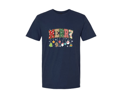 brand:Generic|color:Navy|Merry Christmas Patchwork Letters Graphic T-Shirt