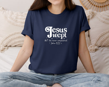 brand:Bella Canvas|color:Navy|Jesus Wept Floral Christian Graphic T-Shirt